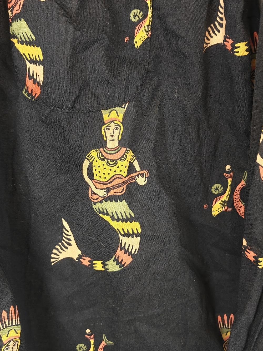 Desmond & Dempsey Mermaid Print Cotton Button-Up PJ Shirt, Men’s Large - Picture 7 of 11